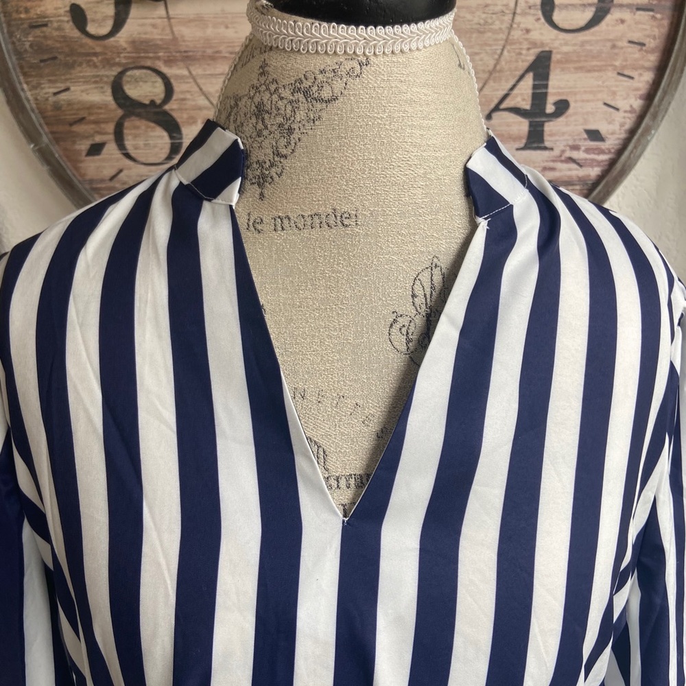 Striped blue and white tunic dress